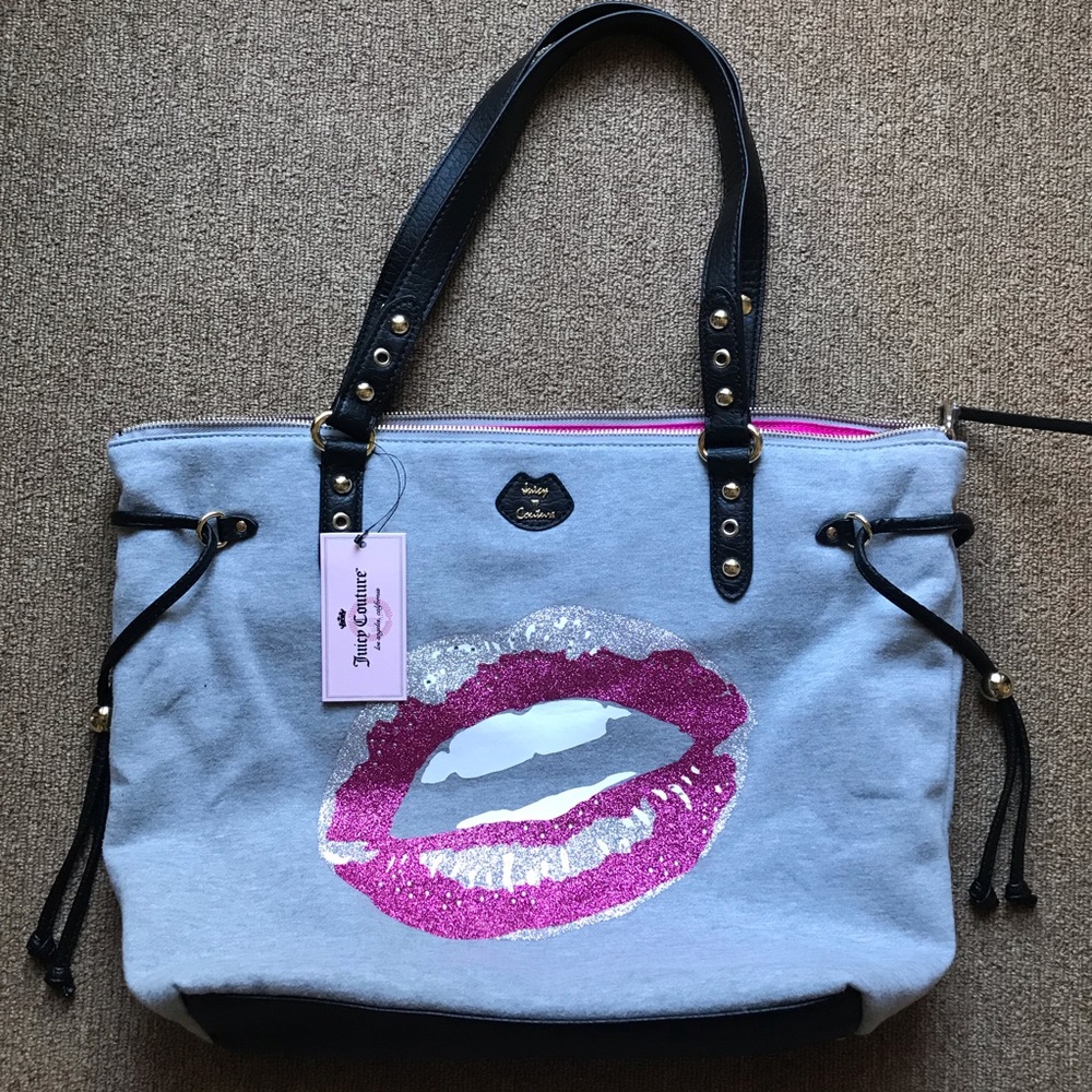 Juicy Couture Gray Glitter Lips Bag